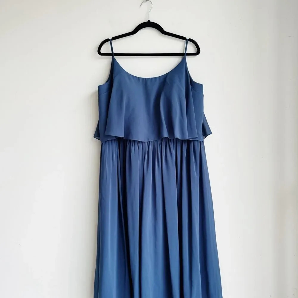 Revelry Layla Chiffon Dress Romantic Blue Midi Bridesmaid Boho Formal 20 - Picture 3 of 6